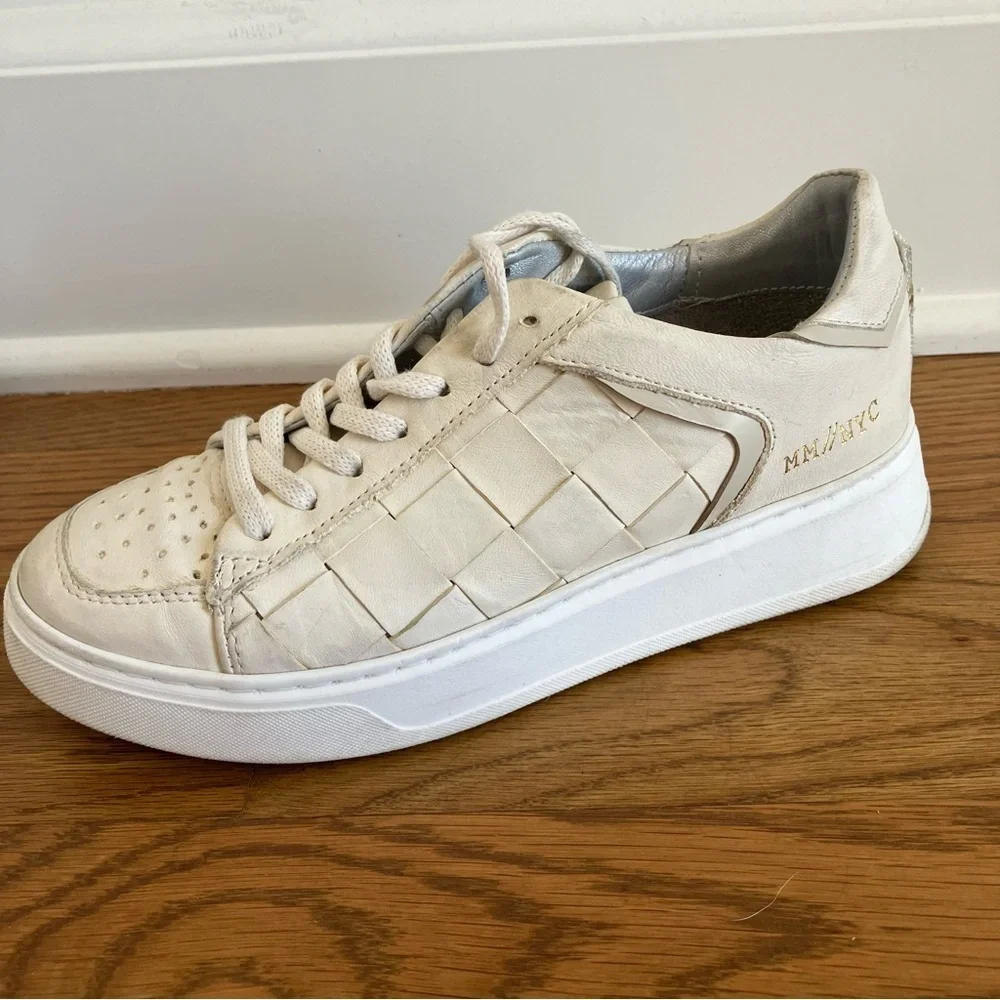 MIZ MOOZ Women's Ivory Leather Lace-Up Waffle Sneaker Shoe EU Size 37 US 6.5 / 7